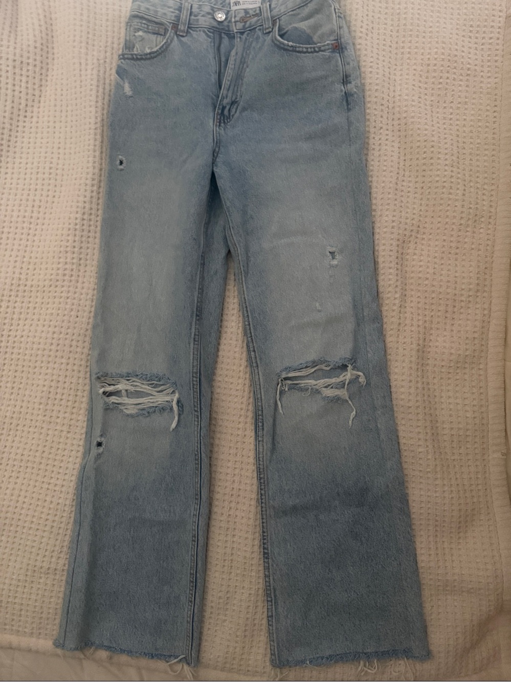 Zara Light Wash Distressed Wide-Leg Jeans